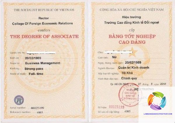 bằng cao đẳng kinh doanh quốc tế